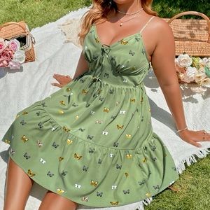 SHEIN Plus Size Butterfly 🦋 Tie Front Ruffle Hem Cami Dress